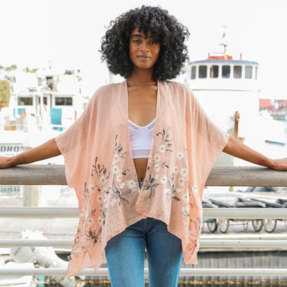 Peach Daisy Kimono Coverup Wrap
